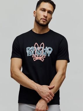 Psycho Bunny Men's Herman Graphic Tee - Black - Size 3 (Small) - Pima Cotton #40